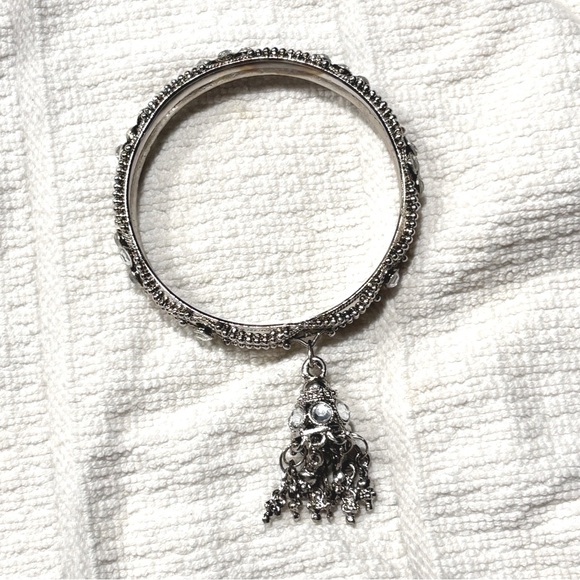 None and/or Unknown Jewelry - Sterling Silver Charm Bangle Bracelet with Rhinestones